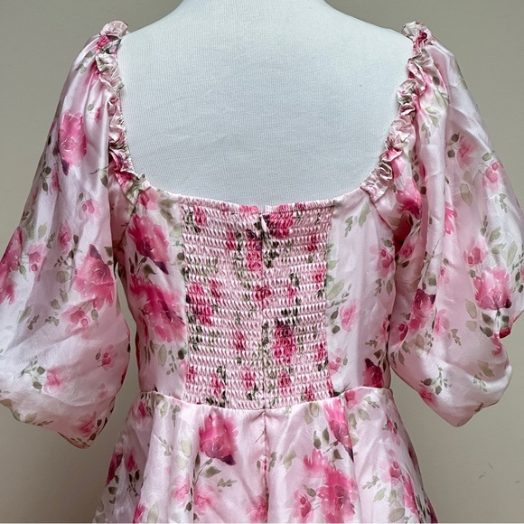 Lulus Romilly Light Pink Floral Tiered Midi Dress Size Medium - Picture 7 of 14